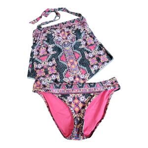 Becca By Rebecca Virtue 2 Piece Tankini Set Cozumel Handkerchief Size Small Pink